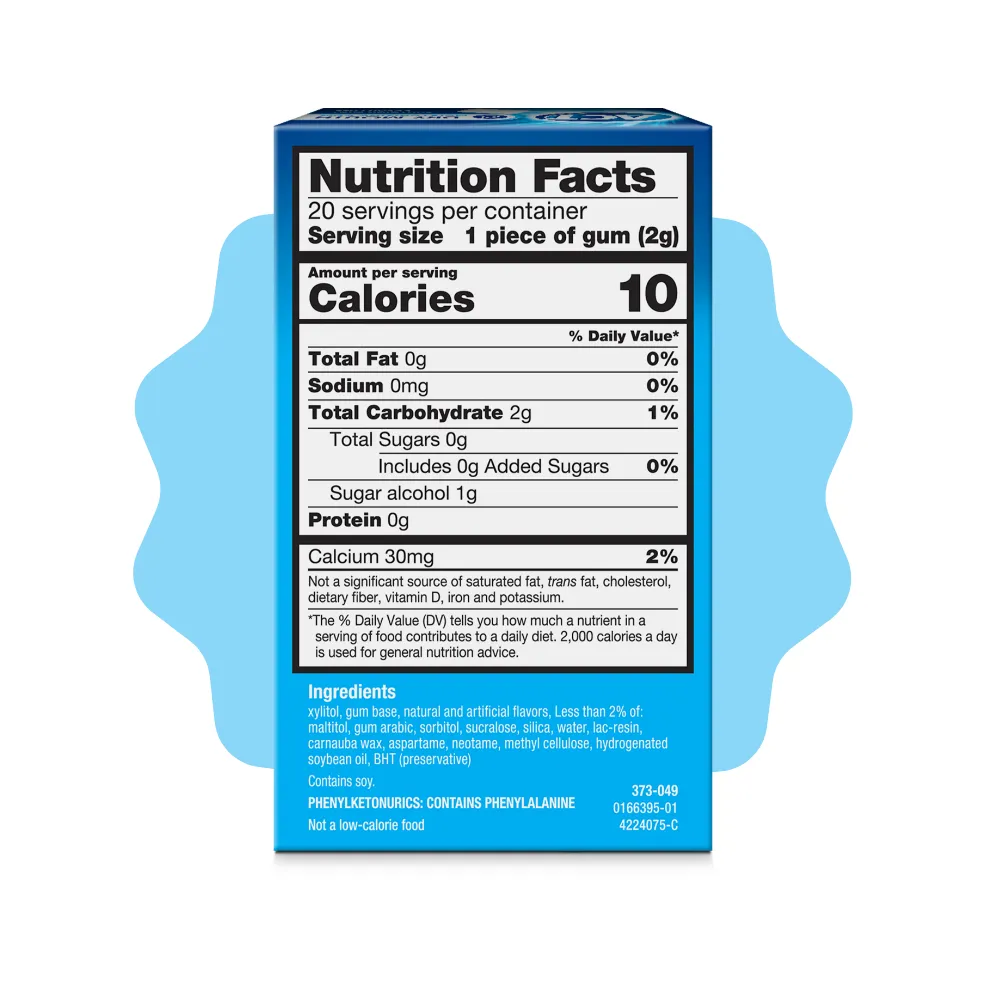 Packaging of ACT® Dry Mouth Gum and benefit statements.