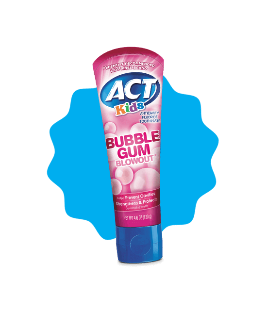 Front of ACT® Kids Toothpaste in bubblegum blowout flavor.