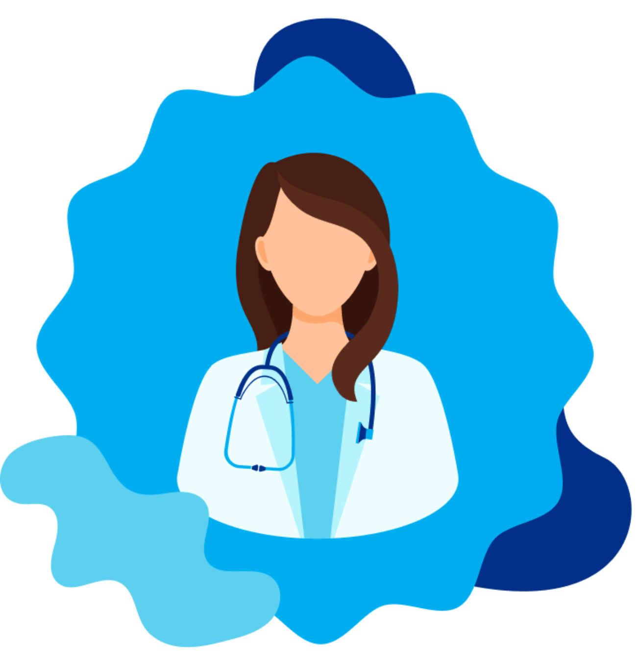 Illustration of a female doctor, with a stethoscope.